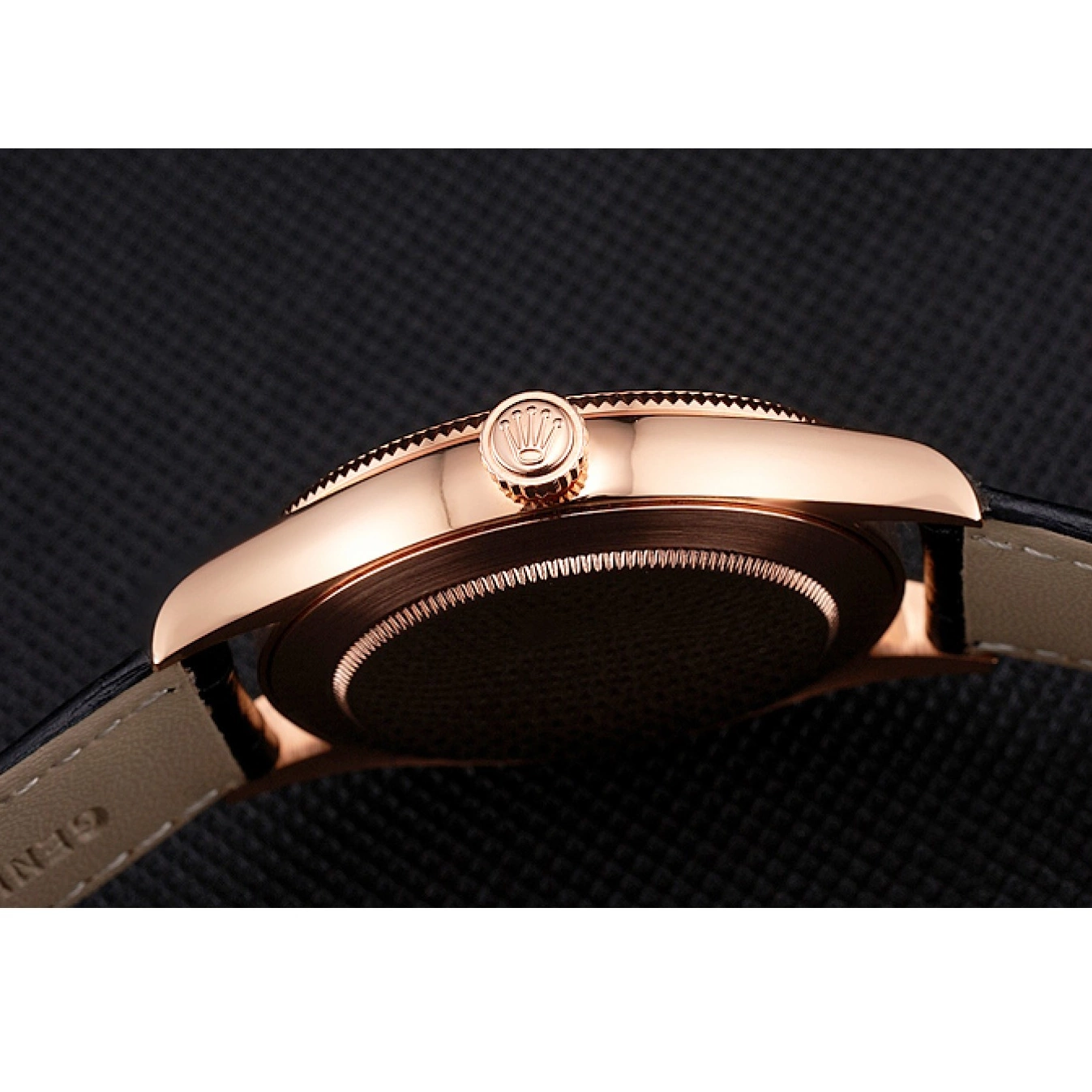 Best AAA Replica Sites Case Gold Rose Swiss Black Strap Black Rolex Dial Datejust Leather 0629